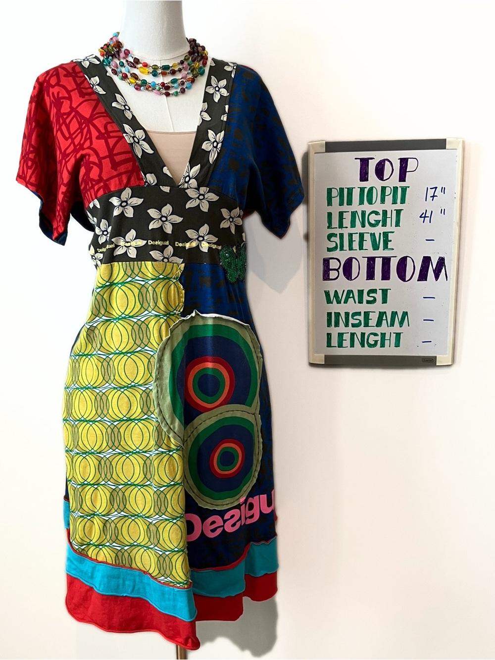 Desigual V‑Neck Midi Dress in Red, Blue, Yellow, Green - Picture 4 of 5